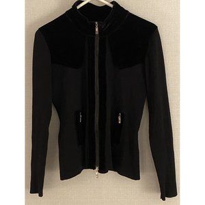 Dolce Cabo Women's Medium Long Sleeve Full Zip Jacket Top Black Velvet Patches